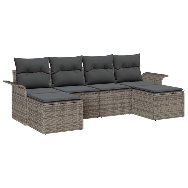 vidaXL Ensemble de canapé de jardin avec coussin 6 Pièces Gris Poly rotin