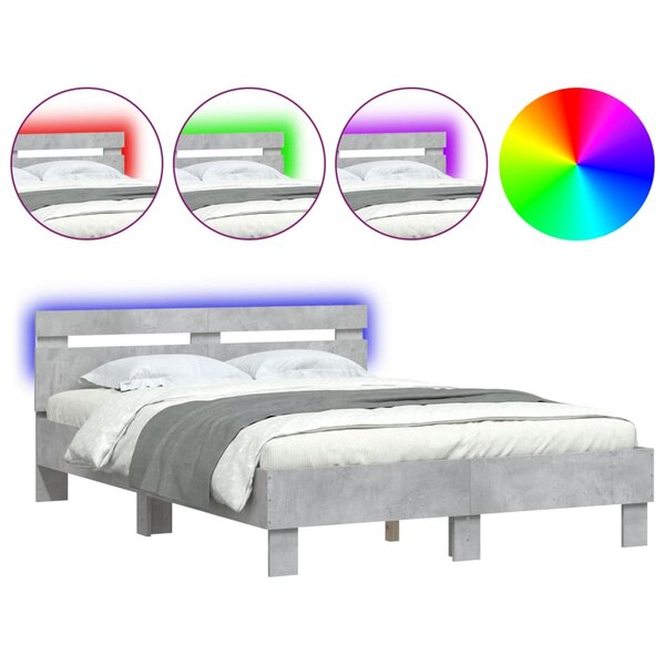 vidaXL Cadre de lit avec tête de lit et LED gris béton 120x200 cm