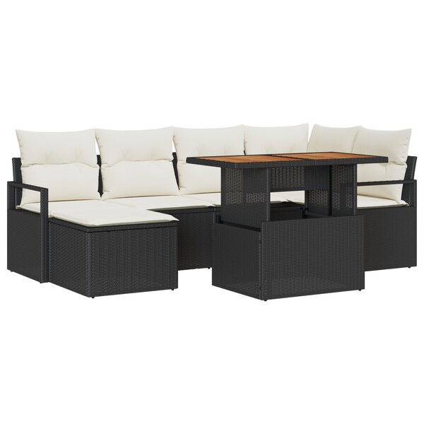 Ensemble de canapé de jardin 7 pièces vidaXL avec coussins en poly rattan noir et acacia