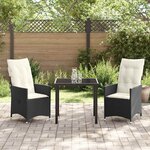 vidaXL Ensemble de salle à manger pour jardin 3 Pièces Noir Poly rotin