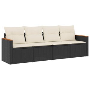 vidaXL Salon de jardin 4 Pièces avec coussins noir résine tressée