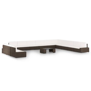 vidaXL Salon de jardin 14 Pièces avec coussins Marron Résine tressée