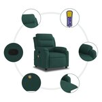 vidaXL Fauteuil inclinable de massage vert foncé velours