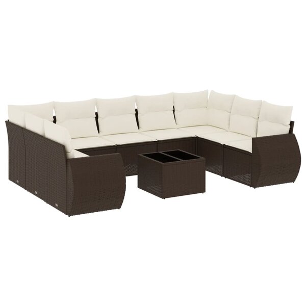 vidaXL Salon de jardin 10 Pièces avec coussins marron résine tressée