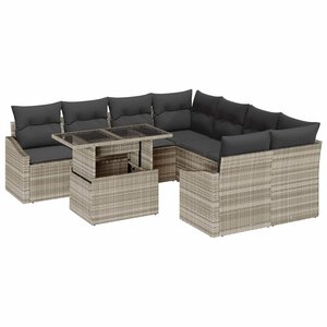 vidaXL Ensemble de canapé de jardin 9 Pièces Gris clair polyrotin