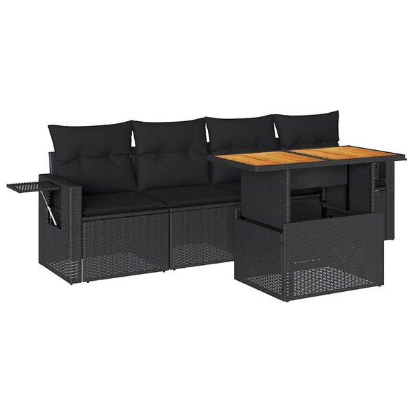 vidaXL Salon de jardin 5 Pièces avec coussins noir résine tressée