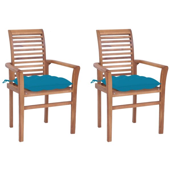 vidaXL Chaises à manger lot de 2 avec coussins bleu clair Bois de teck