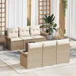 vidaXL Ensemble de canapé de jardin 7 Pièces Beige Poly rotin