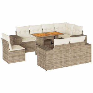 vidaXL Salon de jardin avec coussins 9 Pièces beige résine tressée