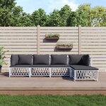 vidaXL Salon de jardin avec coussins 5 Pièces blanc acier