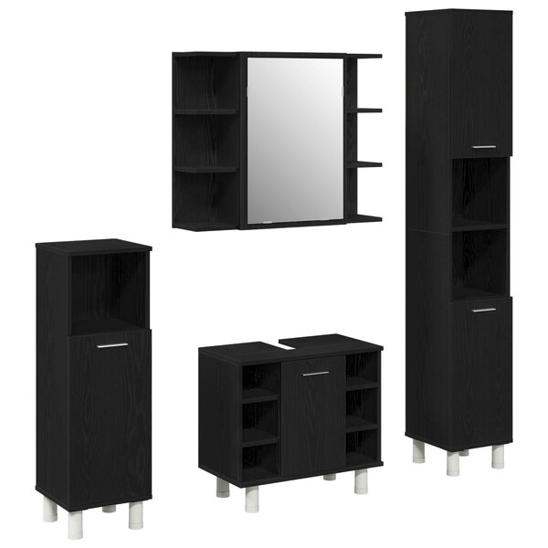 vidaXL Ensemble de mobilier de salle de bain avec étagère 4 Pièces Noir