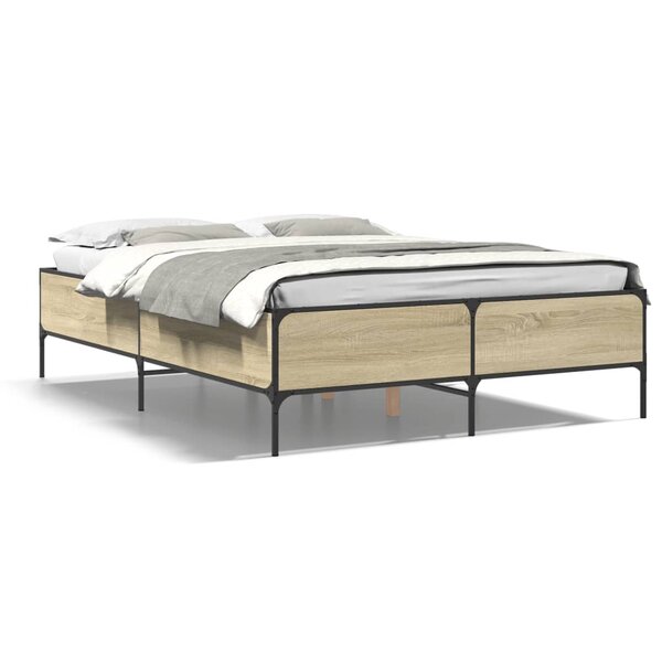 vidaXL Cadre de lit chêne sonoma 140x190 cm bois d'ingénierie et métal