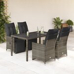 vidaXL Ensemble de bistro de jardin 5 Pièces coussins gris poly rotin