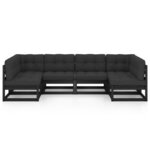 vidaXL Salon de jardin 6 Pièces avec coussins Noir Bois de pin massif