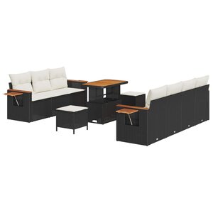 vidaXL Ensemble de canapé de jardin 10 Pièces Noir polyrotin