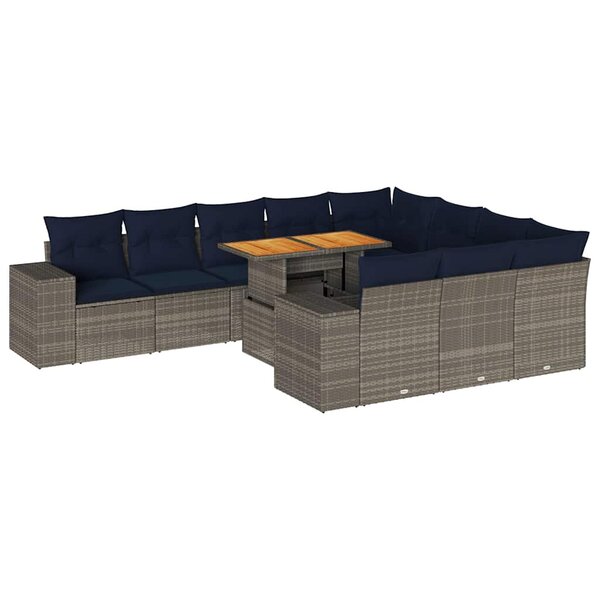 vidaXL Salon de jardin 11 Pièces avec coussins gris résine tressée