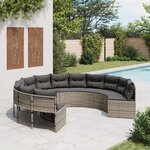vidaXL Canapé de jardin avec coussins rond gris résine tressée
