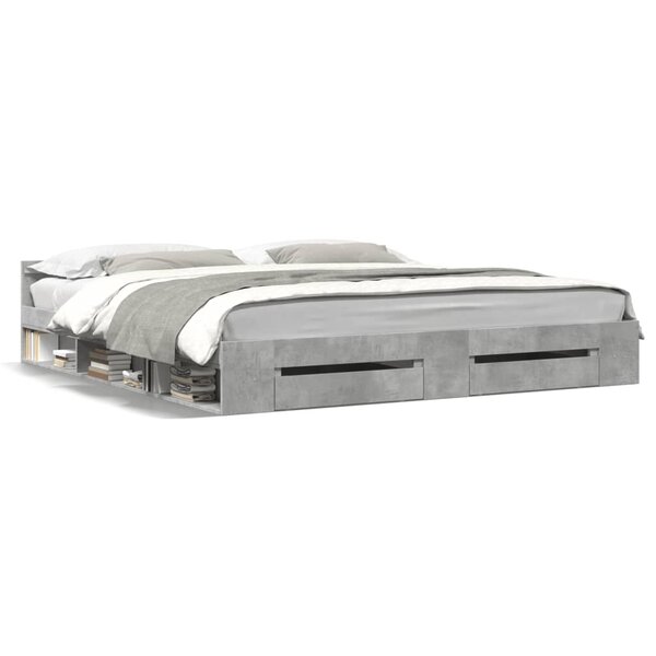 vidaXL Cadre de lit avec tiroirs sans matelas gris béton 200x200 cm