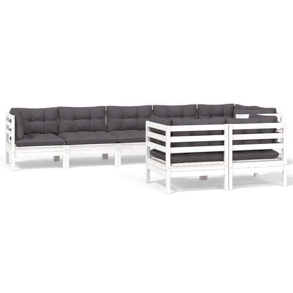 vidaXL Salon de jardin 8 Pièces avec coussins blanc bois de pin massif