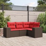 vidaXL Salon de jardin 4 Pièces avec coussins marron résine tressée