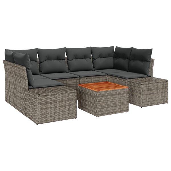 vidaXL Ensemble de canapé de jardin 7 pièces avec coussins Gris Rotin Synthétique Acacia