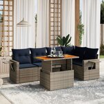 vidaXL Salon de jardin 6 Pièces avec coussins gris résine tressée