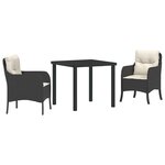 vidaXL Ensemble de salle à manger pour jardin 3 Pièces Noir Poly rotin