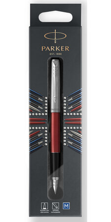 PARKER Jotter stylo plume, rouge Kensington, plume moyenne, attributs chromés