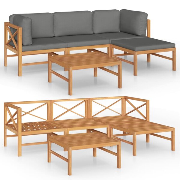 vidaXL Salon de jardin 5 Pièces avec coussins gris Bois de teck solide