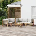 vidaXL Salon de jardin 6 Pièces avec coussins gris clair bambou