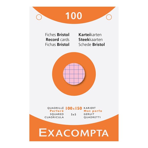 Étui De 100 Fiches - Bristol Quadrillé 5x5 Perforé 100x150mm - Couleurs Assorties - X 10 - Exacompta