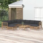 vidaXL Salon de jardin 11 Pièces avec coussins gris foncé bambou