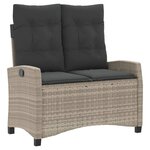 vidaXL Banc inclinable de jardin et coussins gris clair résine tressée