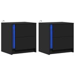 vidaXL Armoires de chevet et lumières LED 2 Pièces noir bois d'ingénierie