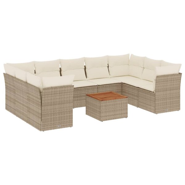 vidaXL Salon de jardin avec coussins 10 Pièces beige résine tressée