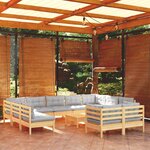 vidaXL Salon de jardin 12 Pièces avec coussins gris Bois de pin massif