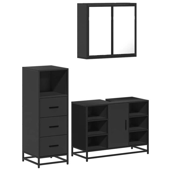 vidaXL Ensemble de meubles salle de bain 3 Pièces noir bois d'ingénierie
