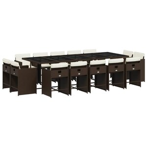 vidaXL Ensemble à manger de jardin avec coussins 15 Pièces marron rotin