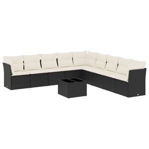 vidaXL Salon de jardin 10 Pièces avec coussins noir résine tressée