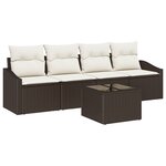 vidaXL Ensemble de Canapé de Jardin 5 Pièces avec Coussins Marron Poly Rattan