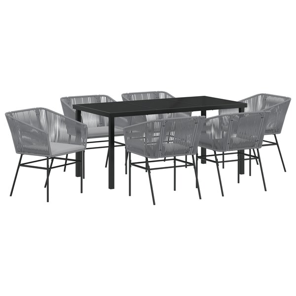 vidaXL Ensemble de salle à manger de jardin 7 pièces avec coussins en poly rotin gris.