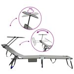 vidaXL Transat pliant gris avec un auvent en tissu Oxford 600D