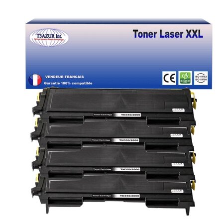 4 Toners compatible avec Brother TN2000 pour Brother HL2020,HL2030, HL2032, HL2035, HL2037, HL2040, HL2040N, HL2050, HL2070N - T3AZUR