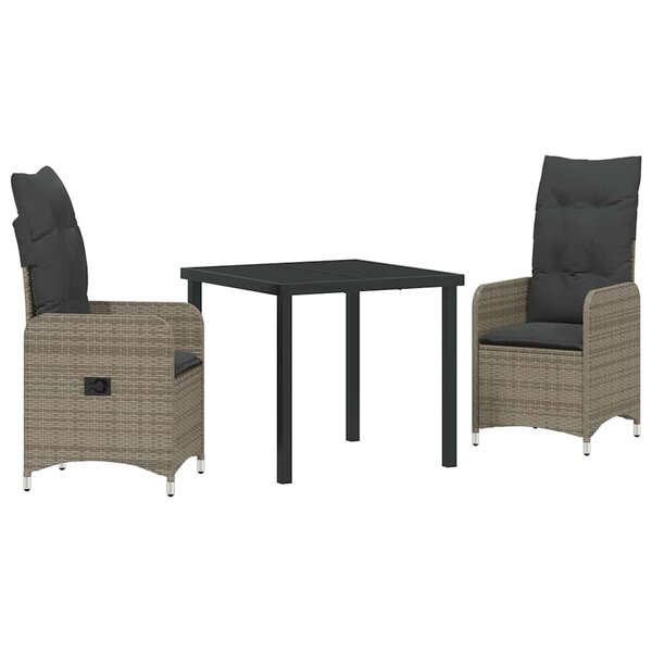 vidaXL Ensemble de salle à manger de jardin 3 pièces avec coussins en poly rotin gris