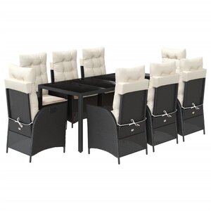 vidaXL Ensemble à manger de jardin 9Pièces coussins noir résine tressée