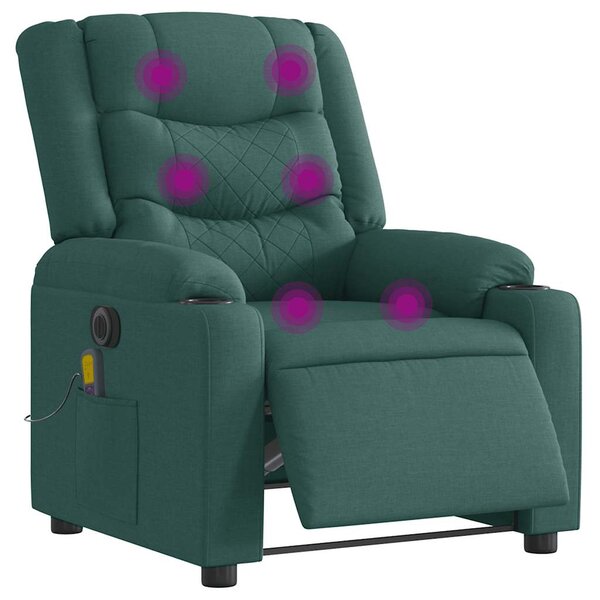 vidaXL Fauteuil de massage inclinable électrique Vert foncé Tissu