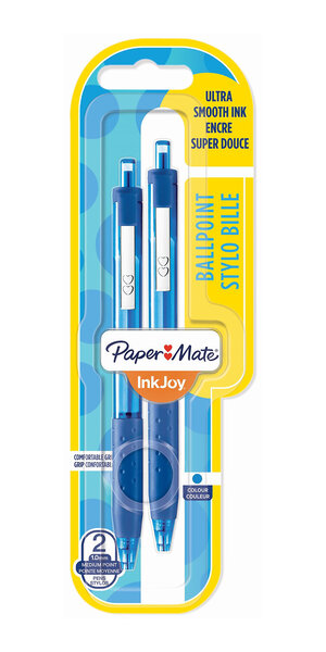 Paper Mate Inkjoy 300RT - 2 Stylos bille rétractable - Bleu - Pointe moyenne 1.0mm - sous blister