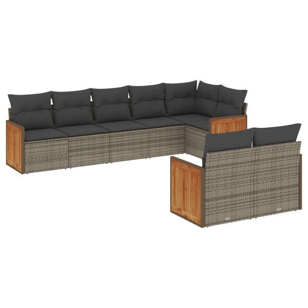 vidaXL Salon de jardin 8 Pièces avec coussins gris résine tressée