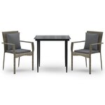 vidaXL Ensemble à manger jardin 3Pièces avec coussins noir et gris