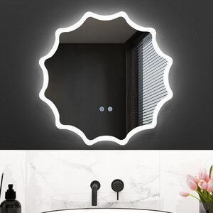 Miroir mural rond avec 3 couleurs de lumière et anti-buée miroir de maquillage éclairé à intensité variable avec bouton tactile intelligent 60 cm x 60 cm argent 20_0008918